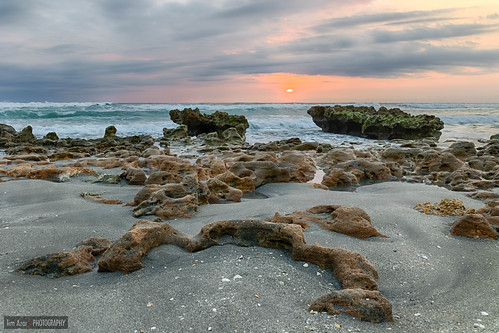 hdr beach landscape waves cloudy water sunrise shoreline sand coralcovepark ocean clouds florida rocky rocks