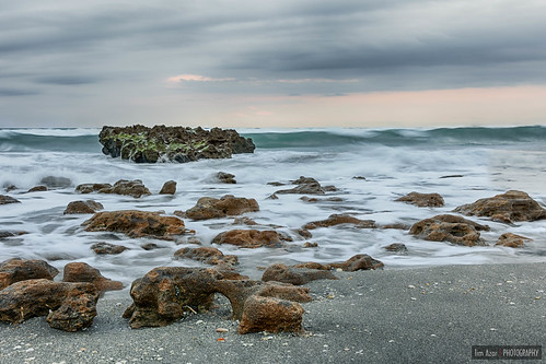 hdr beach landscape waves cloudy water sunrise shoreline sand coralcovepark ocean clouds florida rocky rocks