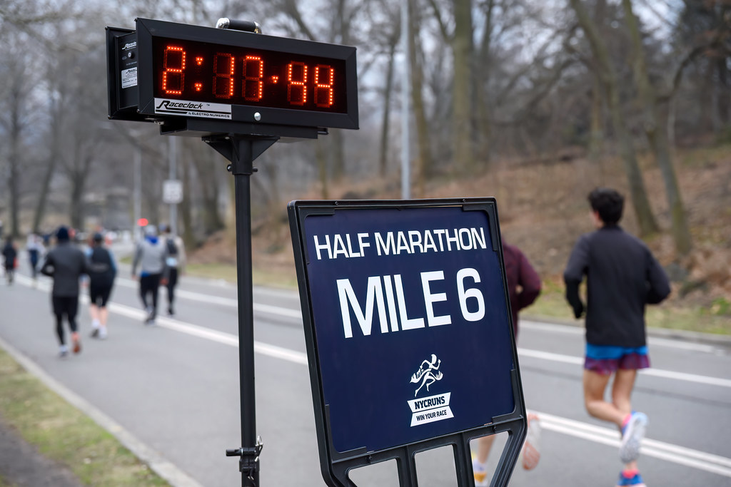 Runners in Central Park running a half marathon practice run, New York City.