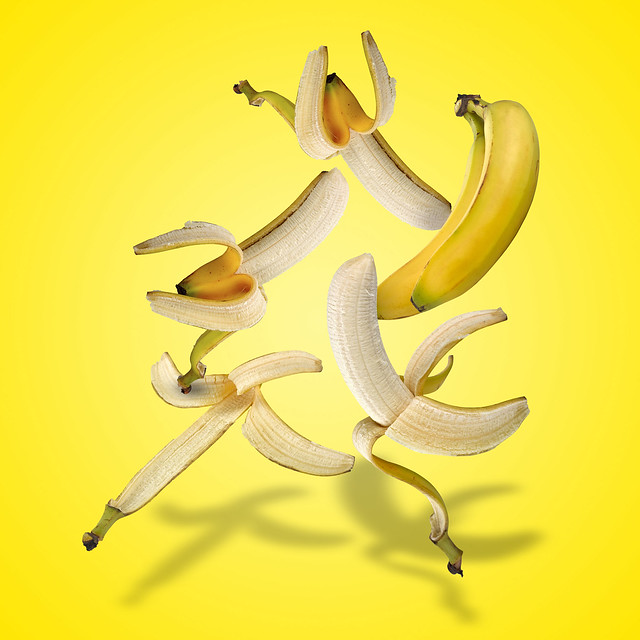 Floating set of bananas with shadows