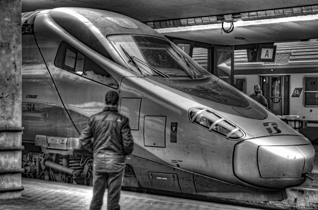 Frecciargento Eurostar locomotive, Santa Maria Novella train station, Florence..