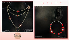 Gaury Red Heart Necklace and Earrings