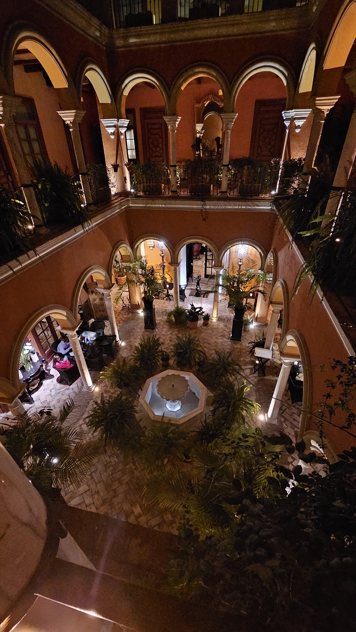 The view down to the courtyard from the first floor at Casa del Poeta