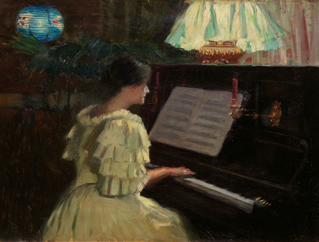 Jacob Bratland «Interior with woman at piano»