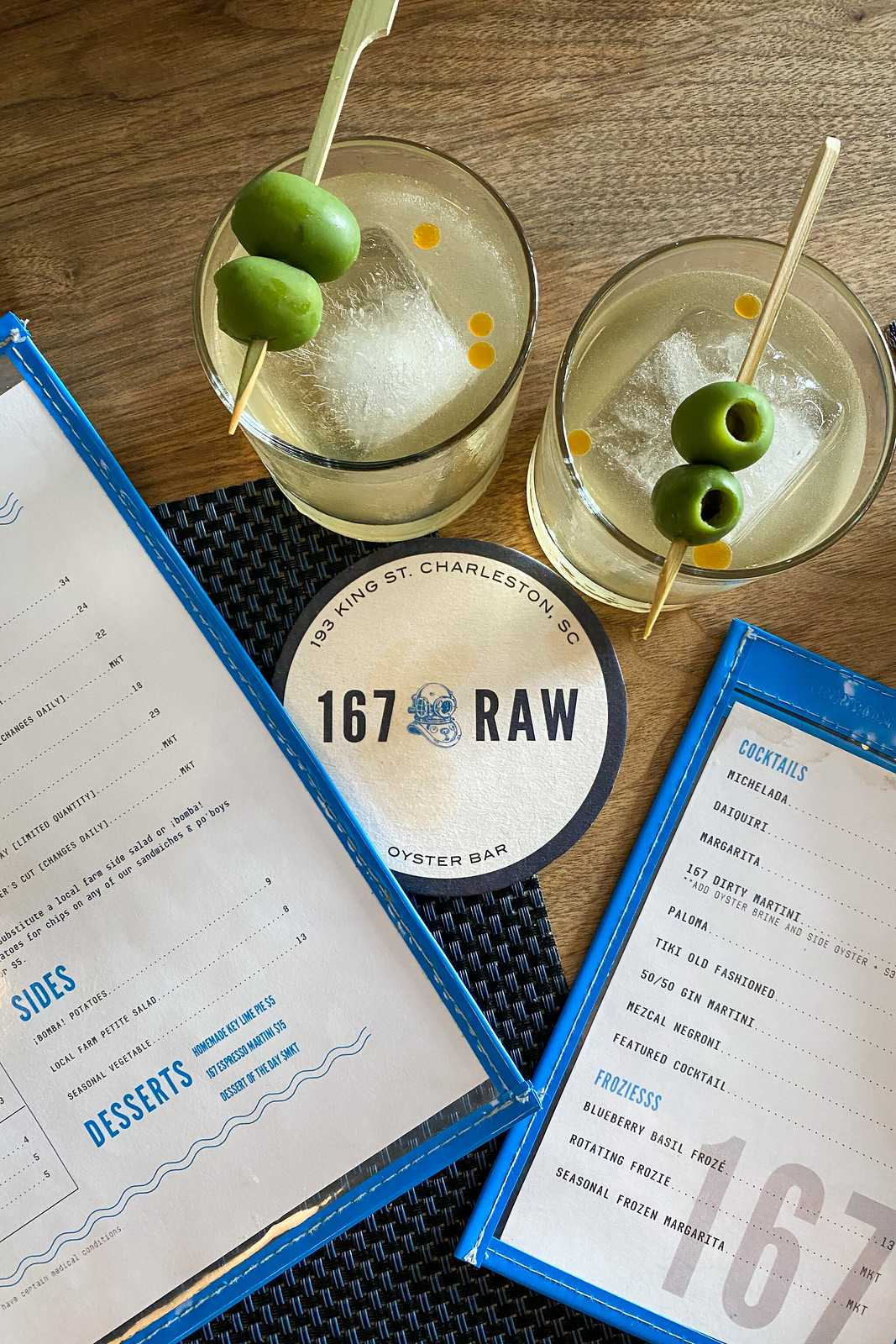 drinks served at 167 Raw Oyster Bar 