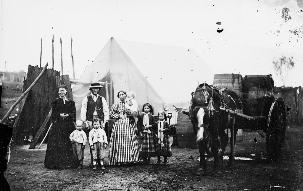 Family tent & water wagon, gold mining town, New South Wales, c. 1872