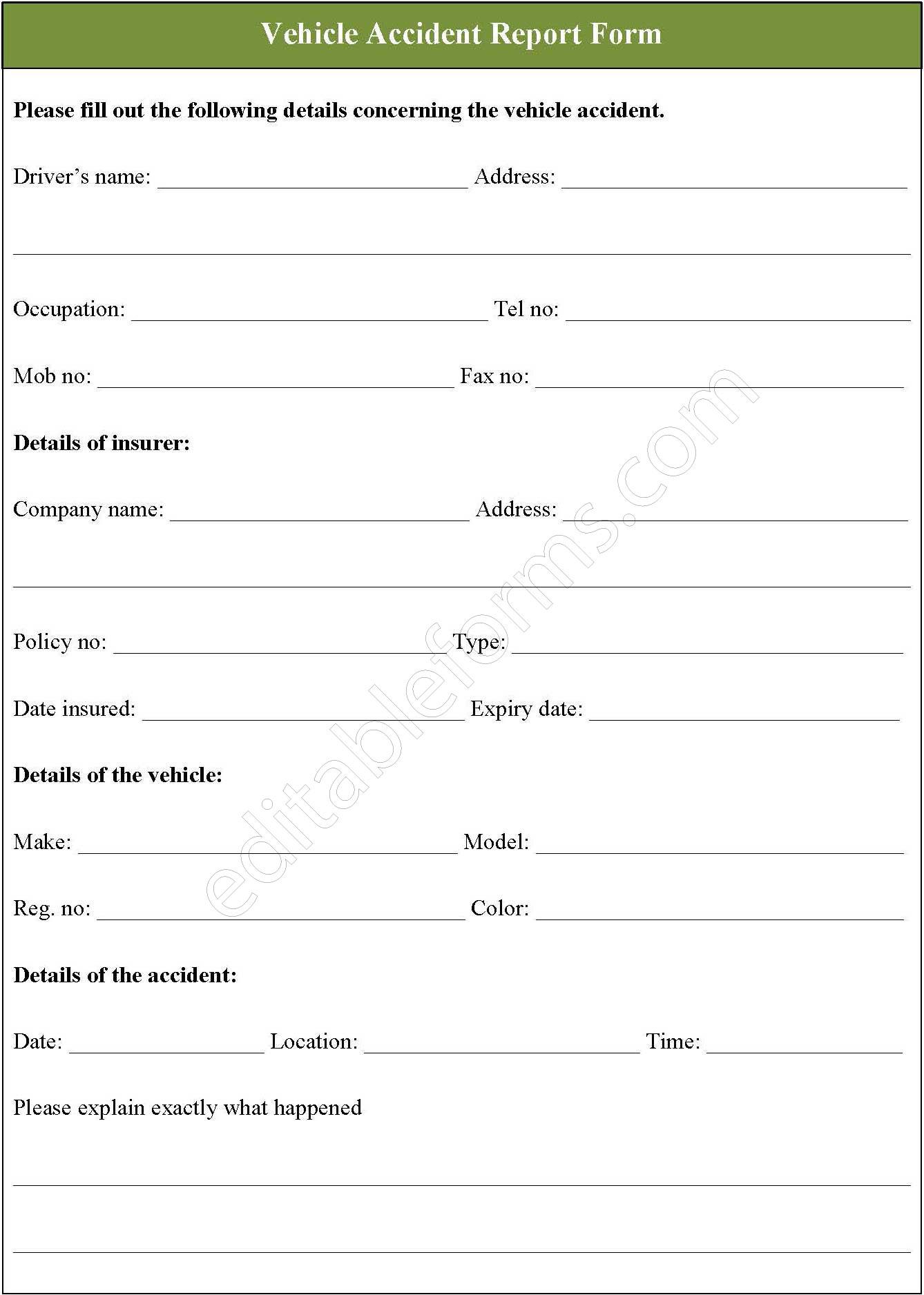 Vehicle Accident Report Form