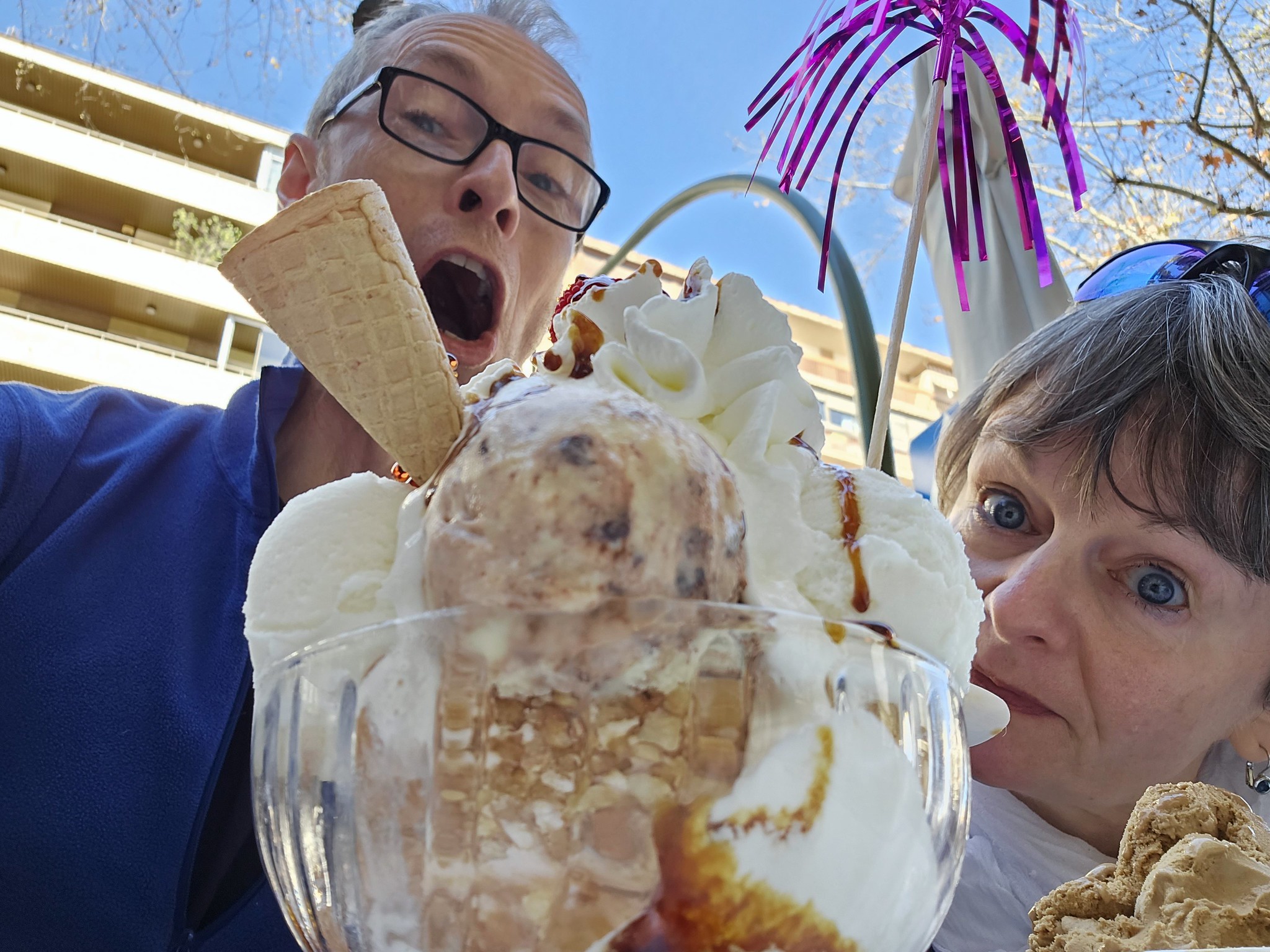 An enormous ice cream sundae enjoyed in Cordoba