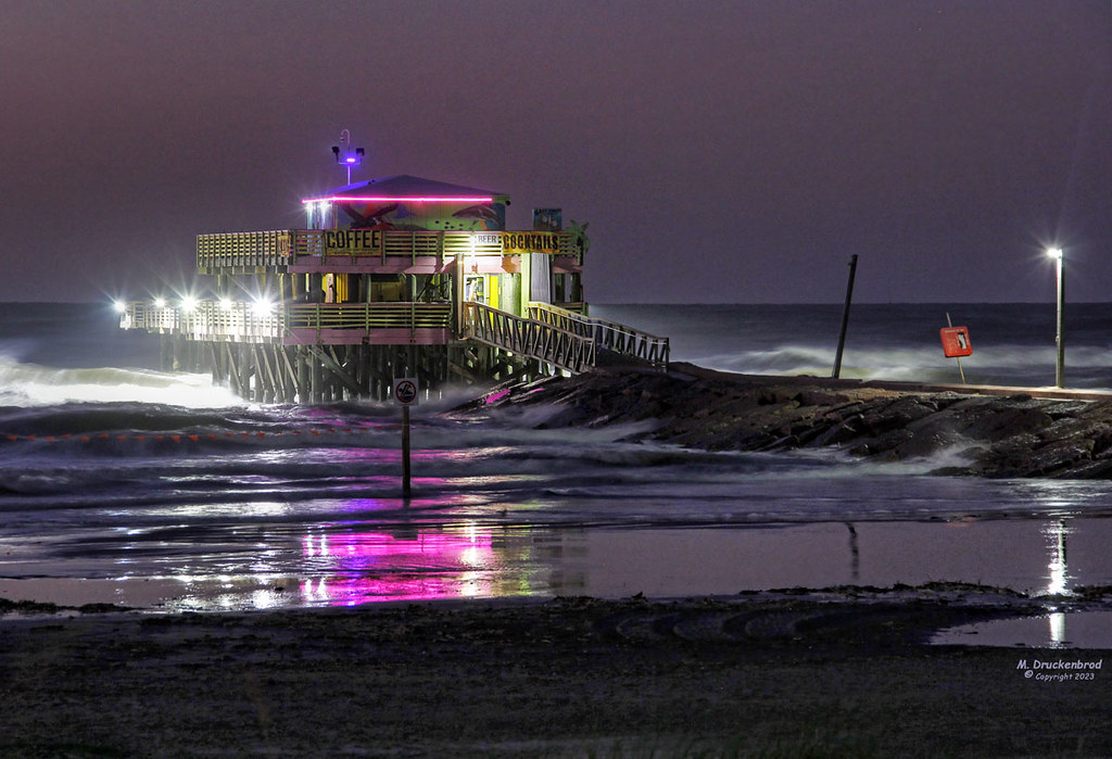 The 61st Street Fishing Pier in Galveston after dark