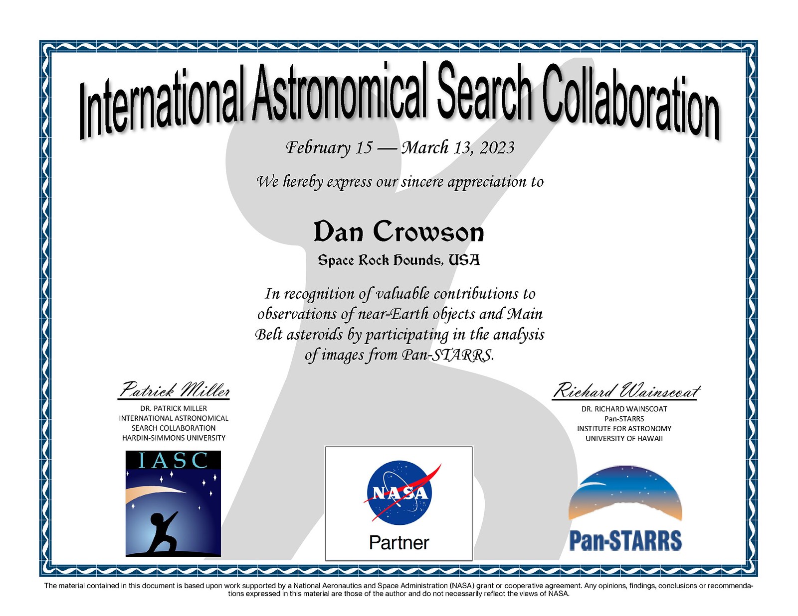 NASA International Astronomical Search Collaboration - February 15th - March 13th, 2023