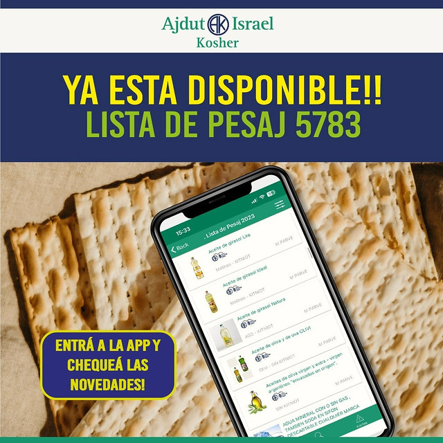 Listado de Pesaj Ajdut Israel  2023 - 5783