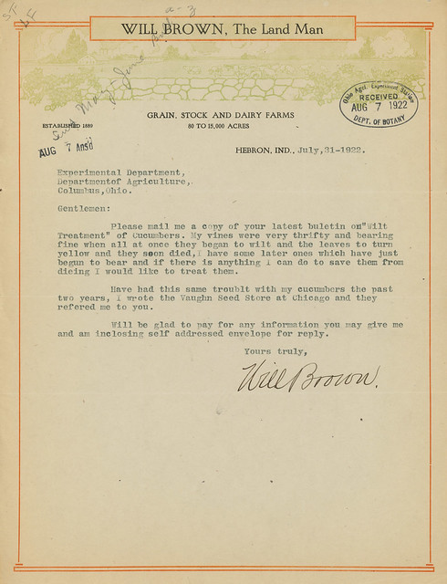 Will Brown, The Land Man Letterhead, 1922 - Hebron, Indiana