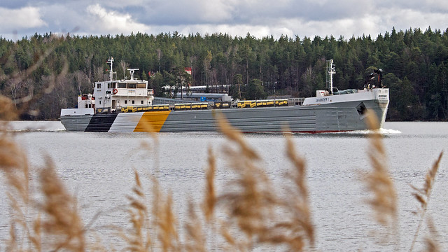 The cargo ship Jehander 1 in Lambar Bay in Lake Mälaren, Stockholm