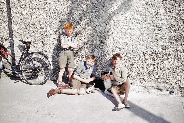 3 boys and dog. Ireland 1954