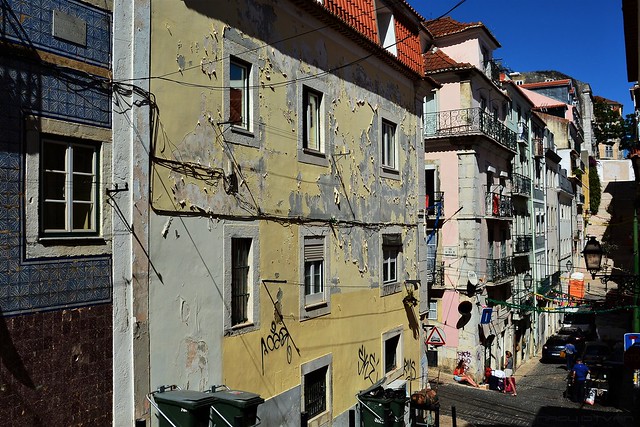 Street in the Bica quarter in Lisbon