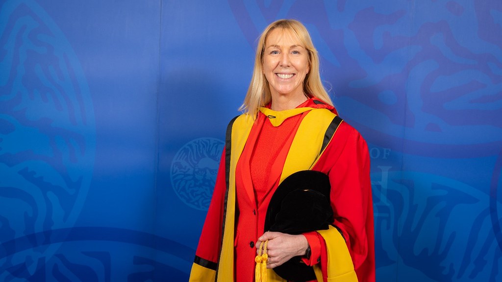 Dr Caroline Casey in her degree robes at the University of Bath.