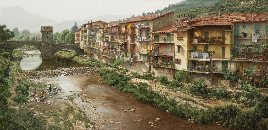 Clark Hulings «Wash Day in the Pyrenees», 1990