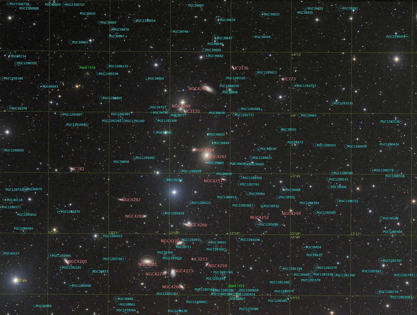 NGC 4261 - LRGB - Annotated