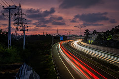 Light trails on the Colombo-Katunayake Expressway in Sri Lanka
