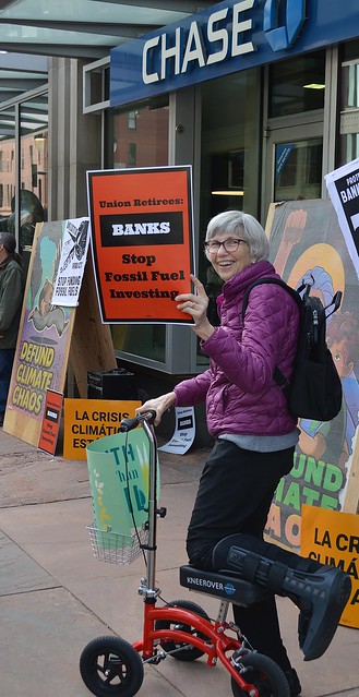 Union retiree calls on Chase Bank to end fossil fuel investments.