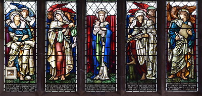 Blessed Virgin flanked by St Matthew, St Mark, St Luke and St John (Morris & Co, 1922)