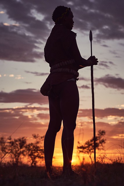 Walking at sunset with Zu’hoansi Bushmen in Makgadikgadi is a cultural activity offered by nearby safari lodges photo Bjorn Lauen