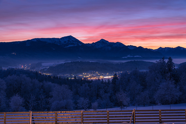 Beautiful Sunset At Hochberg Close To Traunstein, Bavaria