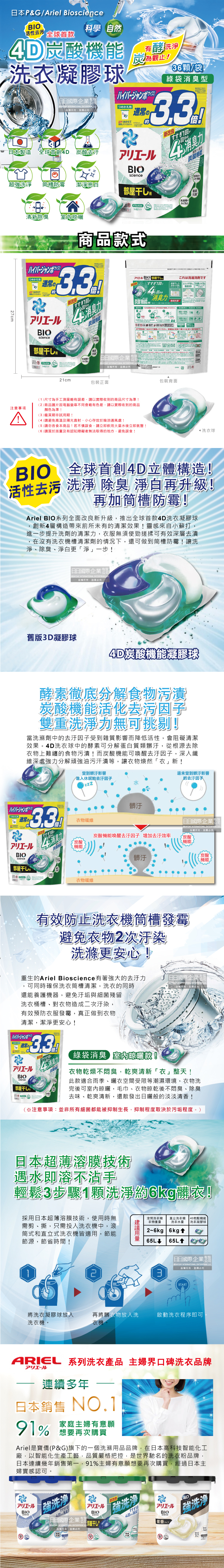(清潔-衣物)日本PG-4D炭酸機能洗衣凝膠球36顆袋裝(介紹圖)
