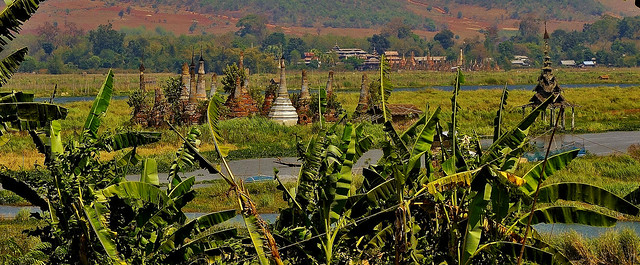 MYANMAR, Burma - rund um den  Inle-See, Thaya-Gone bei Sagar, Stupas inter Bananenstauden, 21499