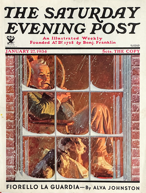 “By the Fire” by Walter Beach Humphrey on the cover of “The Saturday Evening Post,” January 27, 1934.