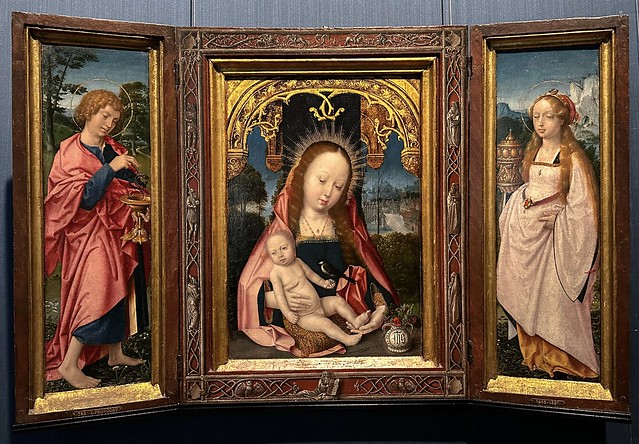 1525 (ca.), Jan Provoost, Triptych with the Virgin and Child, John the Evangelist and Mary Magdalene -- Mauritshuis (The Hague)