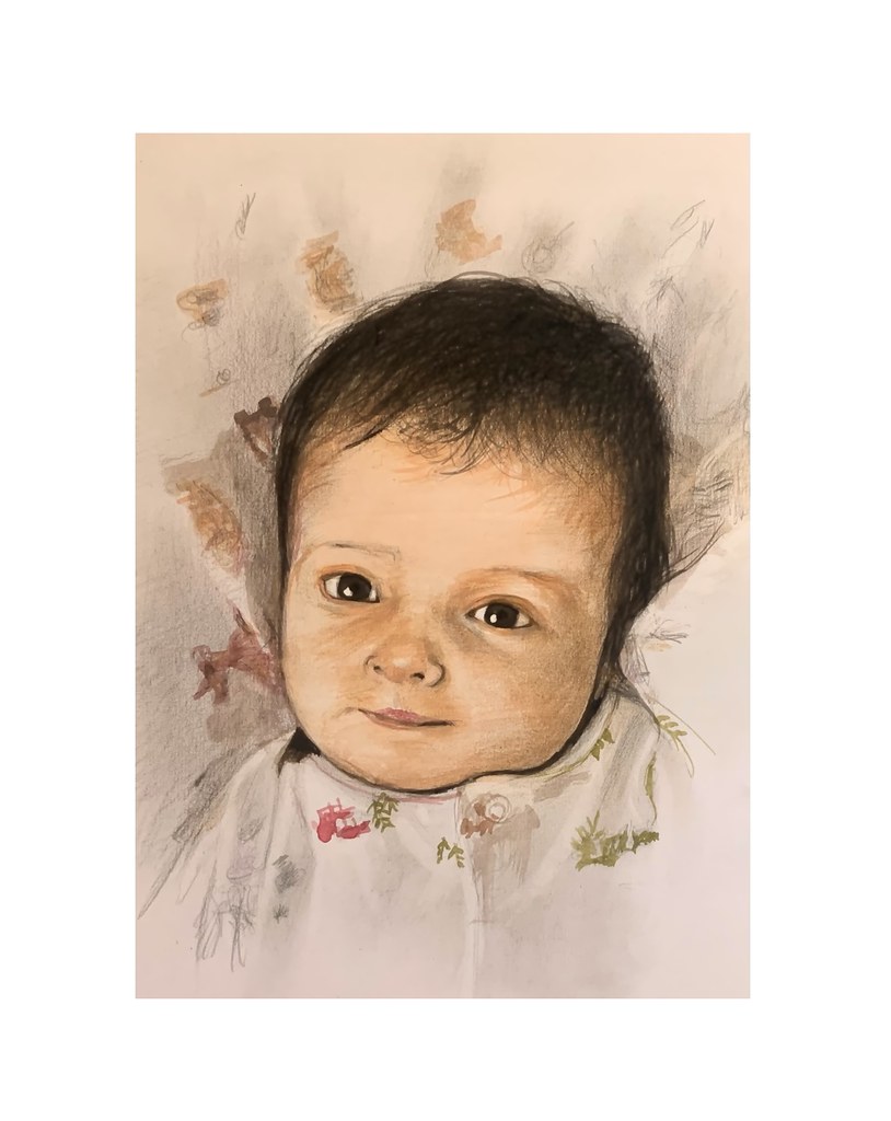 Last stage. Watercolour painting of my new Great Granddaughter Ophelia, on thick card by jmsw.