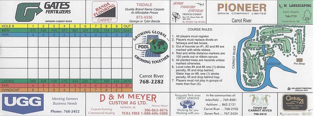 A Saskatchewan. Canada Golf Scorecard