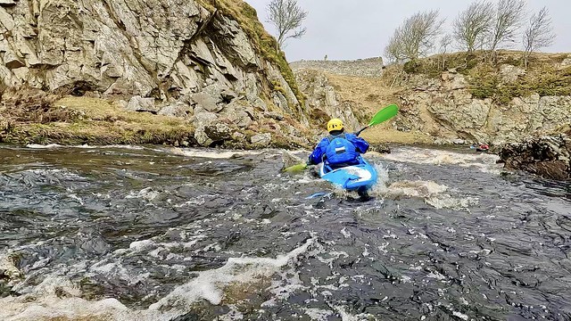I am just about to descend the Cemetery rapid of  Dirlot Gorge, Thurso River. Photo by Colin Mathieson.