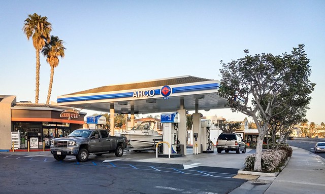 Dana Point ARCO Station with AM/PM Store on PCH with GMC Pickup