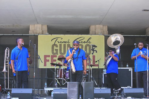 Young Pinstripe Brass Band at Treme Creole Gumbo Fest - March 25, 2023. Photo by Michele Goldfarb.