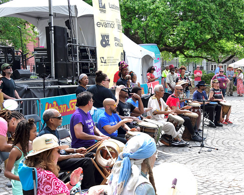 Drum circle opens the final day of Congo Square Rhythms Festival - March 26, 2023. Photo by Michael White.