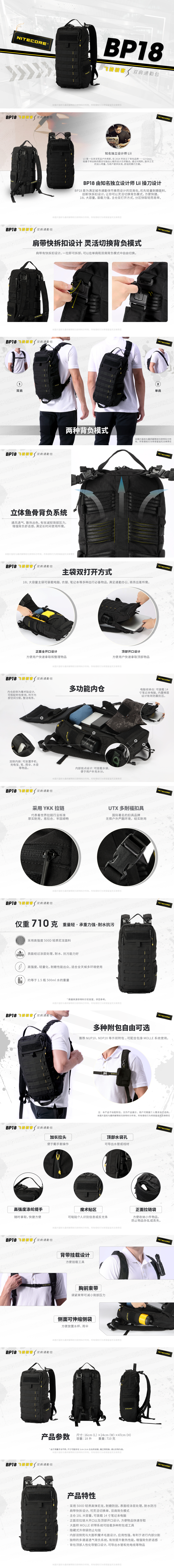 1.【錸特光電】NITECORE BP18 多功能 雙肩通勤包 高強度 輕量化 快拆 單肩包 500D MOLLE 戰術背包 Lii Gear Tactical Backpack Travel Commuter Daypack Molle Bag