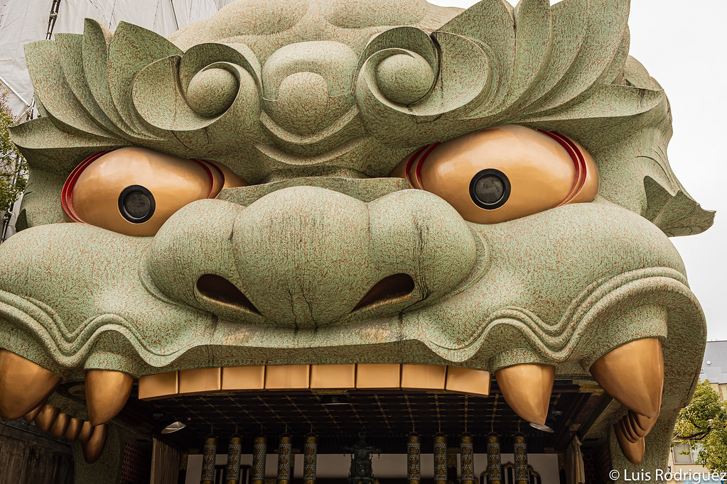 The striking lion head stage of Yasaka Namba Shrine