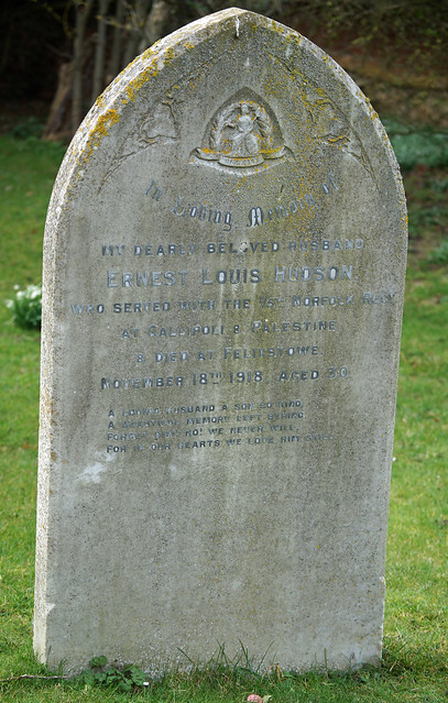 E.L Hudson, Norfolk Regiment, 1918, War Grave, Wolferton