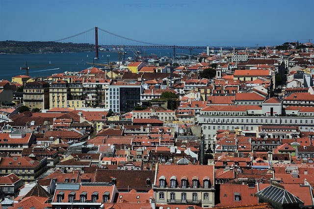 View of Lisbon rooftops and the River Tagus from St George's Castle