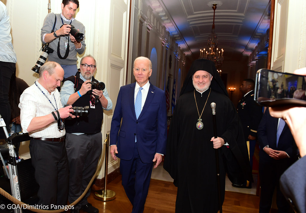 H.E. Archbishop Elpidophoros was welcomed at The White House by President Joe Biden today March 29th, 2023 to Celebrate Greek Independence. The White House was filled with Prominent greek Americans and Phlellenes at The East room where the event was held.