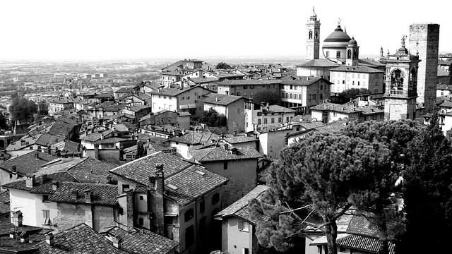 Bergamo, Old Town In Black And White.