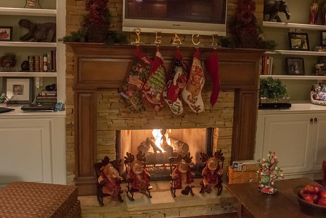 Christmas Stockings over a fireplace