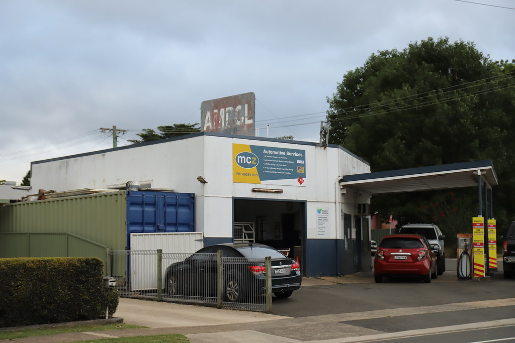 Ampol Service Station now a mechanical work shop. The station still has bowsers in the forecourt but not in use. Elderslie NSW (2)