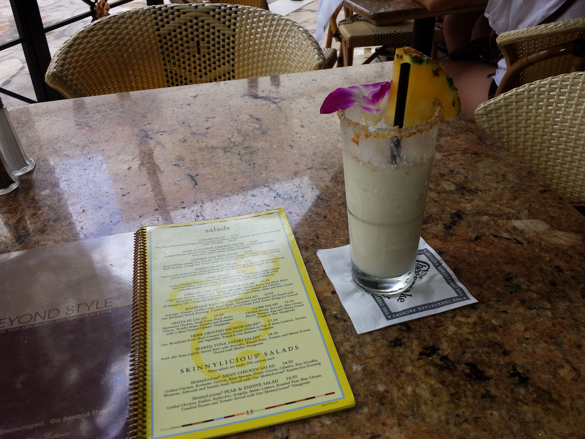 At The Cheesecake Factory for a pina colada