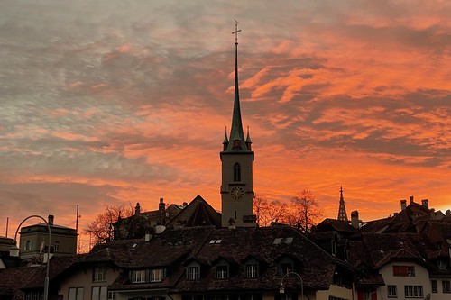 sunset unesco nydeggkirche nydegg church oldcit old bern switzerland