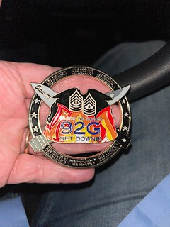 Challenge Coin Presented to CW5 (R) Ray PAtrick & I from some of the 92G's or USASMA Class 73 (Front)