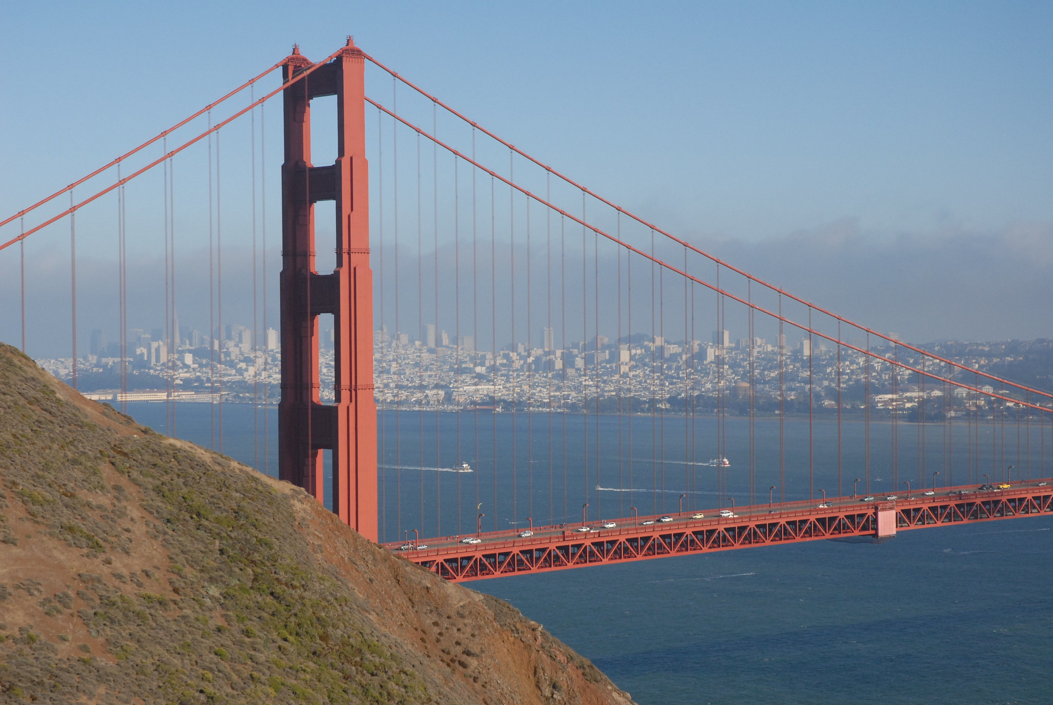 The view of San Francisco through the Golden Gate Bridge