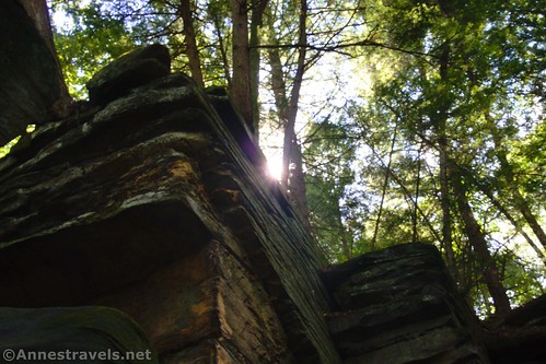 The sun over some of the sheer cliffs shortly before returning to the Stone Steps on the Ledges Trail, Cuyahoga Valley National Park, Ohio